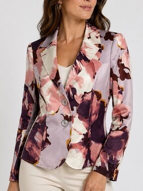 Escada Floral Jacket Blazer Pink Purple Excellent Size 38 / 8